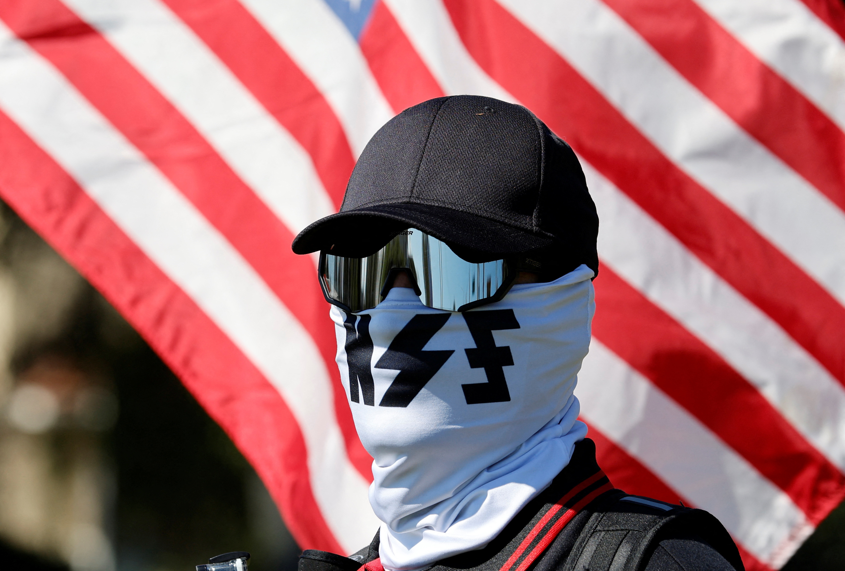 Members of white nationalist group NatSoc Florida protest in Lady Lake, Florida